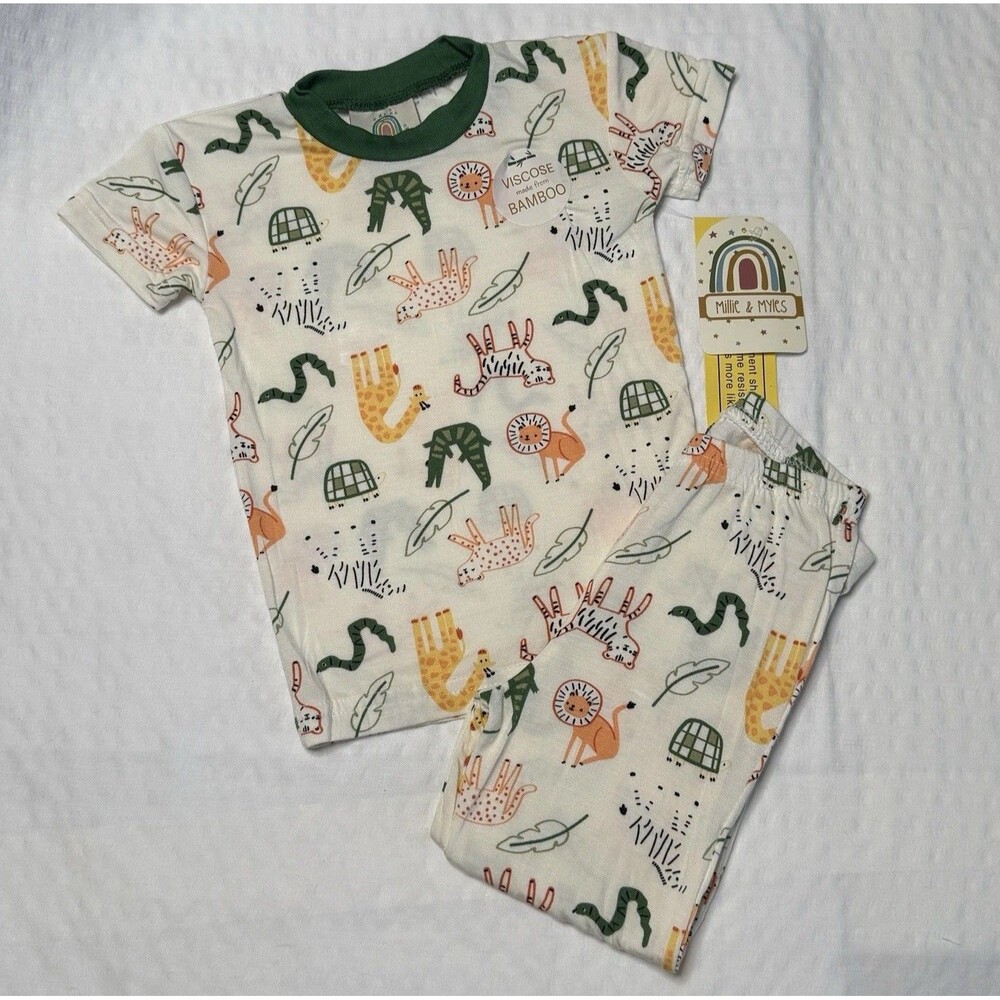 Millie & Myles Baby Toddler Zoo Animals Soft Bamboo 2pc Pajamas Set Size 2T NWT